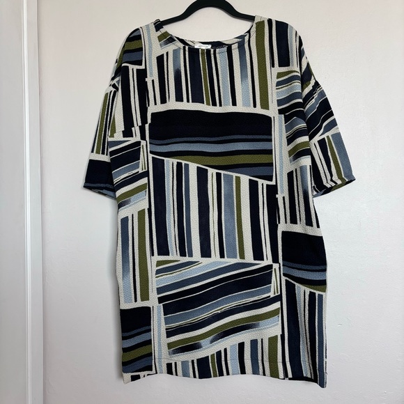 Weston Anthropologie Geometric Striped 3/4 Sleeve Shift Dress Size Medium - Picture 1 of 12